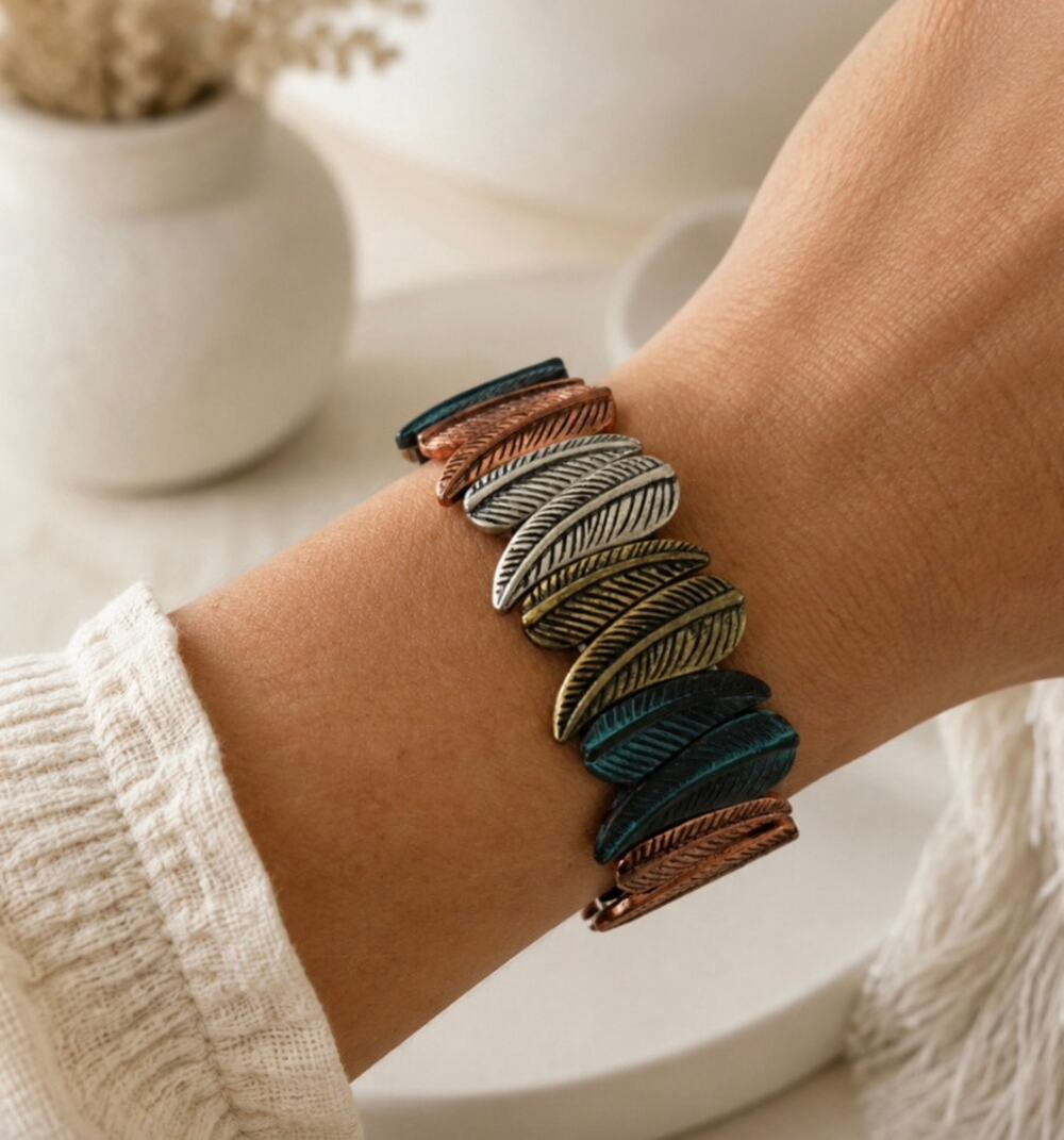 Pomina Metal Leaf Colored Stretch Bracelet New